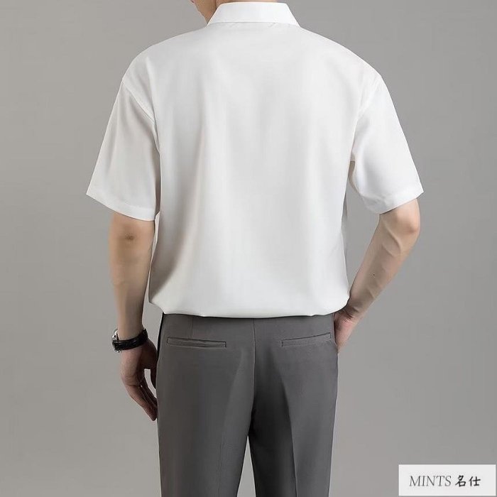 素色短袖襯衫男 2色M-3XL 夏季薄款 高級設計感 潮流垂墜感 輕熟風休閒冰絲襯衫 男士上衣服 現貨-MINTS名仕男裝