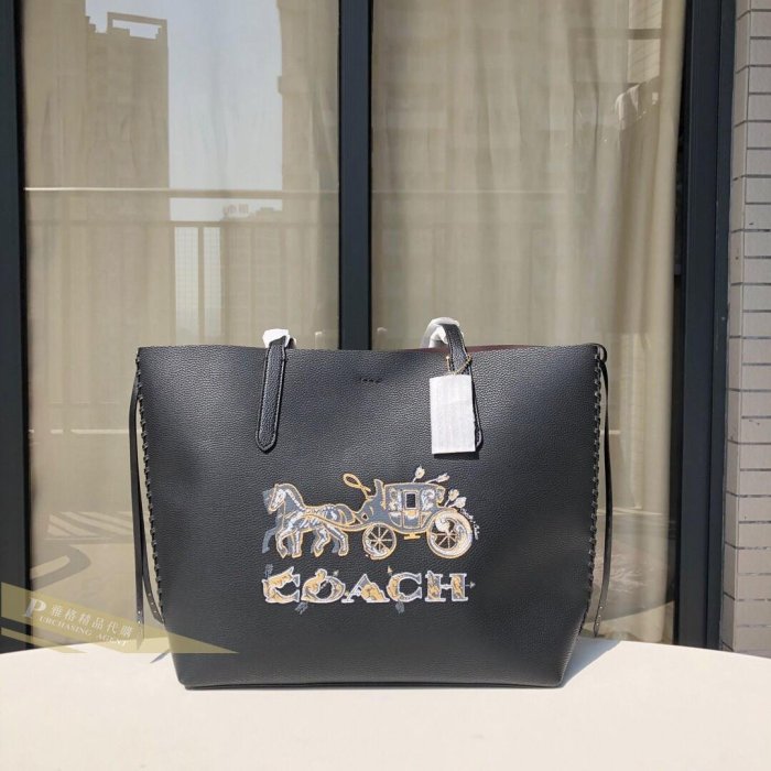 雅格精品代購 Coach 76776 最新款牛皮編織大LOGO托特包 大馬車購物袋 單肩手提包 美國代購