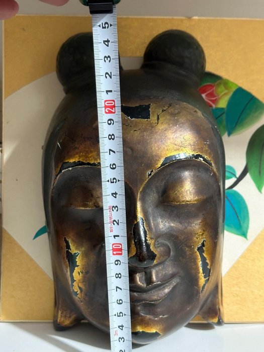 日本回流進口舶來品 石膏鎏金老佛頭面具 能面35286