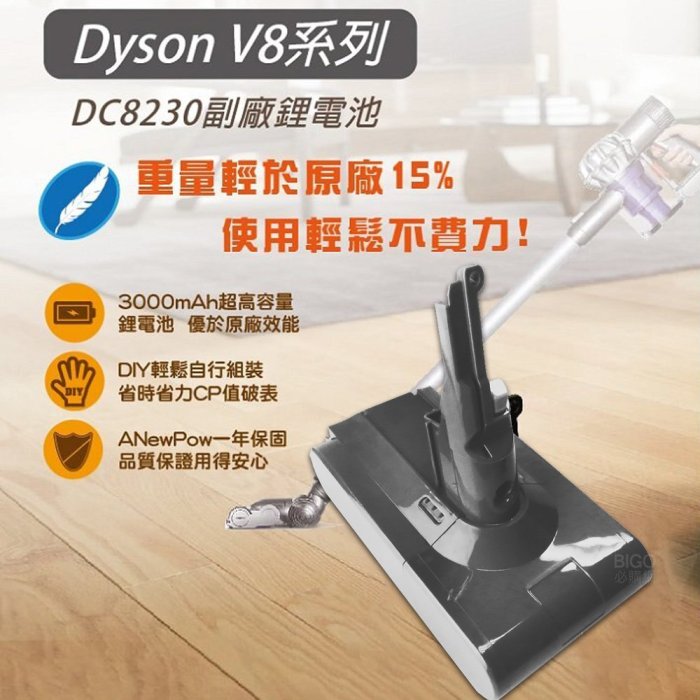【DYSON配件】ANewPow V8系列用 DC8230  副廠鋰電池 3000mAh 吸塵器電池 DYSON副廠電池