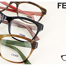 【My Eyes 瞳言瞳語】FENDI 義大利品牌 透茶色膠框光學眼鏡 優雅內斂氣質 日式綠仿木鏡腳 (F1018)