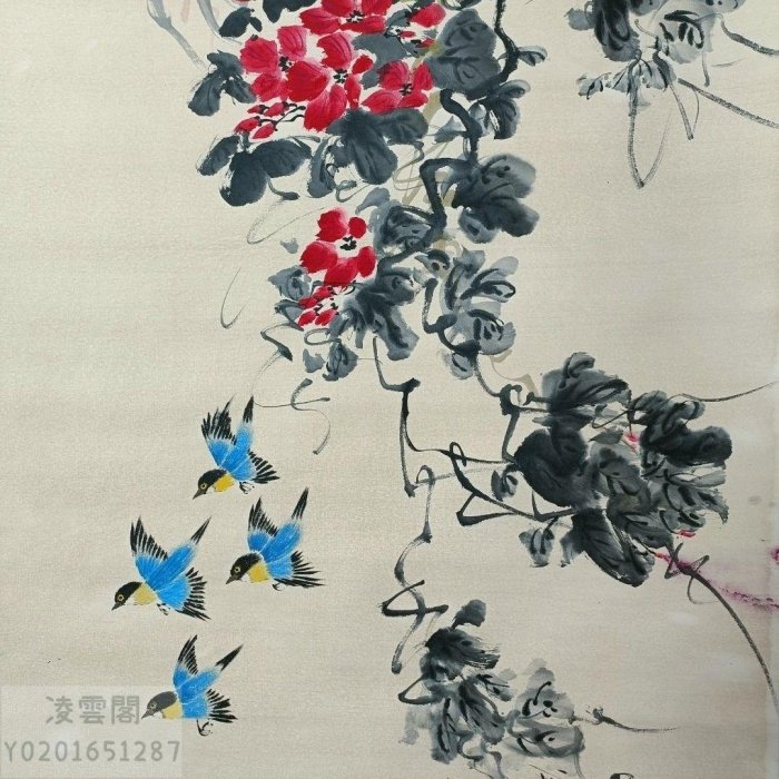 Zb357【唐雲】花鳥,四尺中堂純手繪作品| Yahoo奇摩拍賣