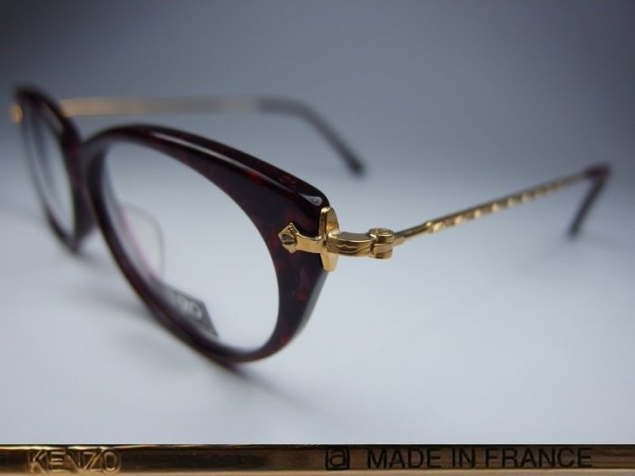 信義計劃 眼鏡 全新真品 KENZO 法國製 光學眼鏡 膠框金屬腳 橢圓框 金屬鏤刻 eyeglasses