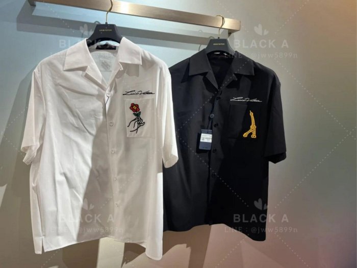 【BLACK A】LV SS24 菲董男裝 刺繡保齡球衣版型襯衫 白色/黑色 價格私訊