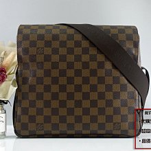 優買二手精品名牌店 LV N45255 咖啡棋盤格紋 拉鍊上蓋 肩背包斜背包郵差包記者包航空包豆腐包 激新美品