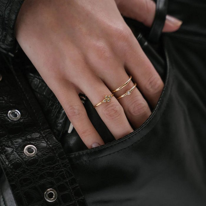 AEC PARIS 巴黎品牌 簡約綠鑽戒指 可調式雙層金色戒指 THIN RING MERCURE