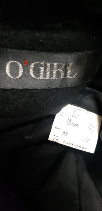 Y614 歐德名店O'GIRL 黑色羊毛混紡 氣質大衣外套 11號