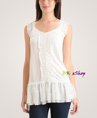 【美衣大鋪】G2☆ forever 21 正品☆Lace Ruffled Tunic 蕾絲長版背心~f21