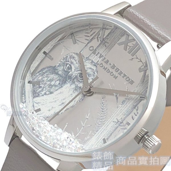 OLIVIA BURTON OB16SG10手錶 貓頭鷹 森林 流動水晶 灰色環保錶帶 女錶【錶飾精品】