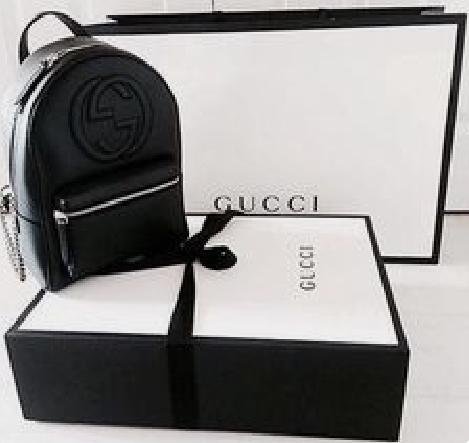 全新 Gucci  536192  SOHO 經典logo牛皮鍊條後背包（黑色）