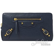 【茱麗葉精品】全新精品BALENCIAGA 巴黎世家253036 CONTINENTAL 金扣小羊皮拉鍊長夾.深藍 預購