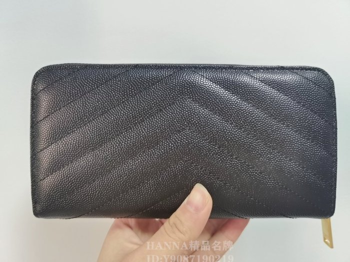 HANNA精品YSL Saint Laurent 聖羅蘭 牛皮 拉鏈長夾 金色logo皮夾女士錢包 358094 現貨