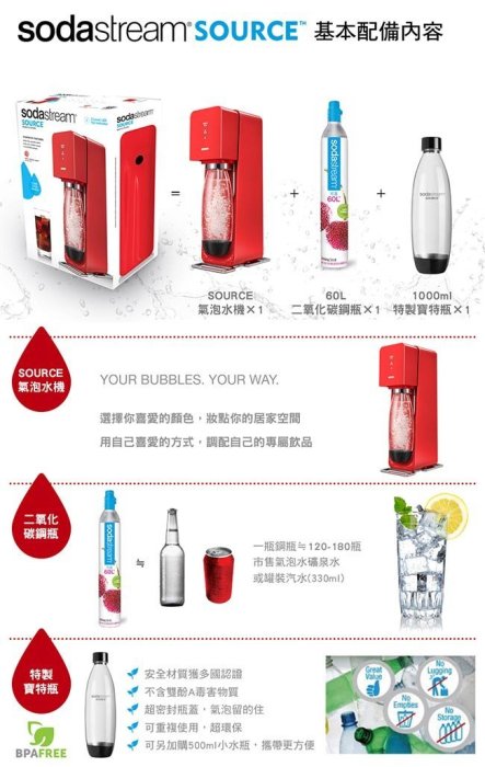 ＊錦達＊【SodaStream SOURCE Plastic時尚氣泡水機白、紅】另有Power source