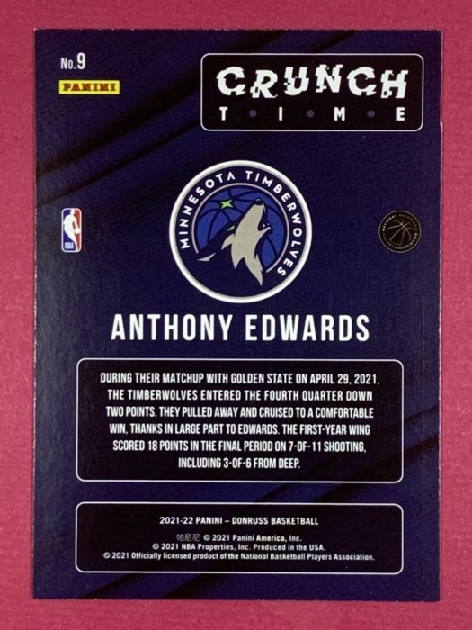 蟻人特卡 2021-22 Panini Donruss Crunch Time Anthony Edwards