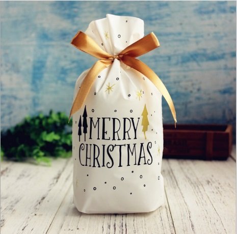 鴨鴨小舖【H30】聖誕圖案抽繩包裝袋 10入 抽繩袋 禮物袋 餅乾袋 糖果袋 聖誕節 交換禮物 包裝袋