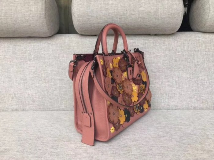 小皮美國正品代購 COACH 59243 最新限量版女士手提包 1941系列 大號頭層牛皮手工立體玫瑰貼花 附購買憑證