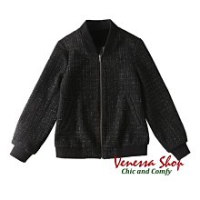 VENESSA~ CKK 新款 輕奢華麗 亮絲鑲嵌 顯瘦百搭 俐落短版 微寬鬆拉鏈棒球夾克外套 (G1151)