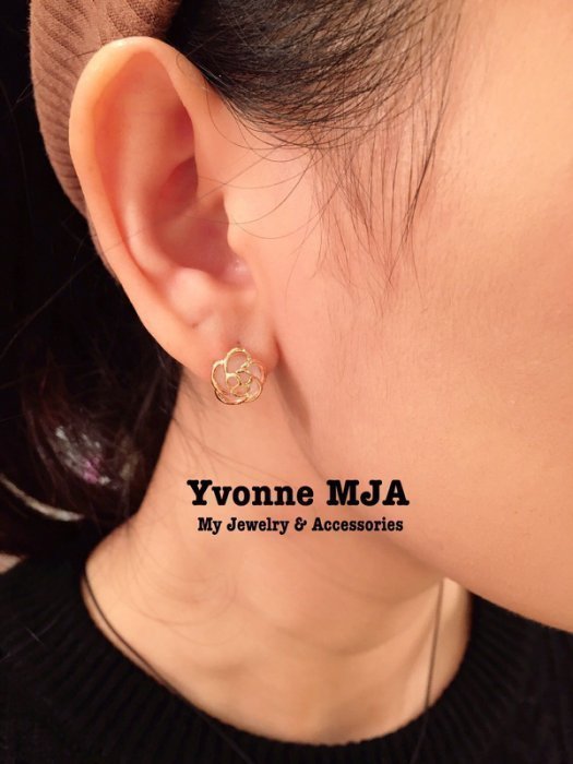 *Yvonne MJA珠寶首飾品*甜美單顆貼耳內鑲嵌貓眼石玫瑰金薔薇玫瑰花花朵耳環(可改夾式)