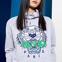 Kenzo Tiger cotton Funnel-Neck sweatshirt 虎頭長袖高領棉T 灰/綠字 現貨