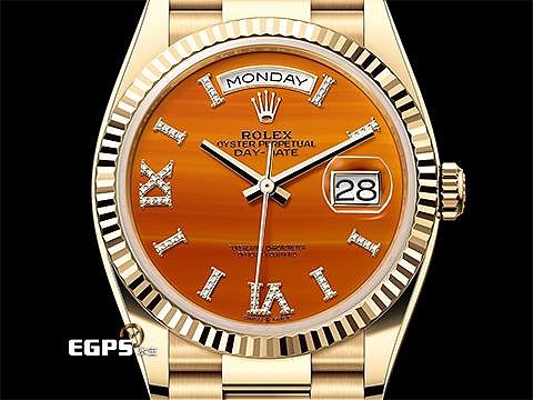 【永生流當品】2023單 ROLEX 勞力士 DAYDATE 128238 鑲鑽紅玉髓面盤 原鑲鑽石時標及羅馬數字時標 KRG8162