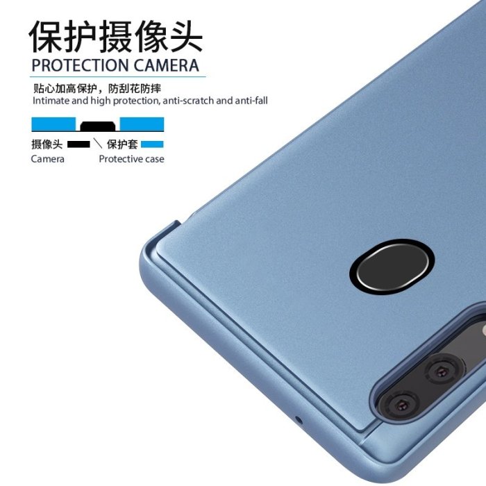 適用三星A32 S21+ S21Ultra S8+ Note 8 立式帶支架全透視感應皮套 休眠手機殼套 鏡面智能皮套-337221106