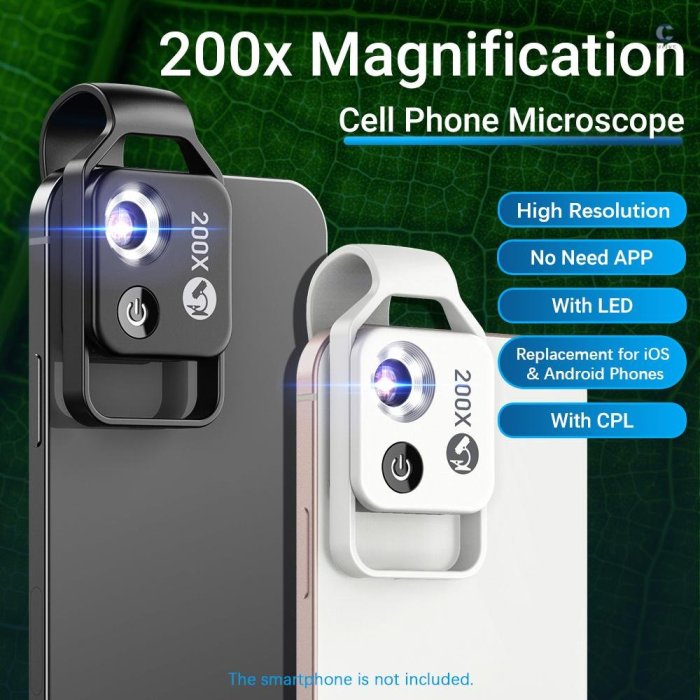 APEXEL MS002 200倍高清手機顯微鏡鏡頭 生物科學實驗手機顯微鏡 迷你便攜 自帶補光燈 2檔亮度可調 適用於