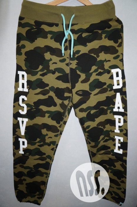 特價「NSS』A BATHING APE BAPE RSVP CAMO SWEAT PANTS 綠 迷彩 棉褲 M