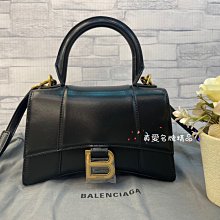 《真愛名牌精品》Balenciaga 592833 Hourglass 黑滑皮牛皮金扣 沙漏包XS *全新*代購