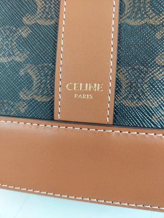 【雪曼國際精品】CELINE TRIOMPHE 黃褐色帆布及小牛皮BUCKET小型手袋／水桶包~全新品現貨