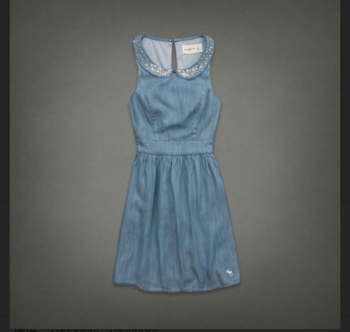 全新Abercrombie & Fitch Brittany Dress 官網限定款珠繡領牛仔小洋裝(10號）~$2380含運