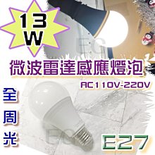 F1C56 E27 13W LED 微波雷達感應照明燈泡 白光 壁燈 投射燈  綠能球型燈泡 E27 全電壓 車庫