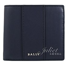 【茱麗葉精品】【全新商品】BALLY 6307904 LYIES 線條壓紋牛皮4卡零錢短夾.深藍 現貨