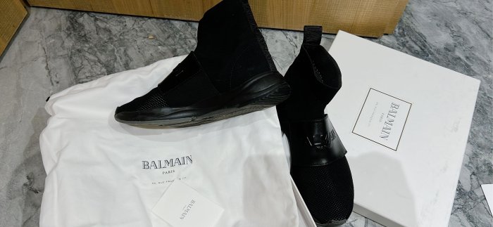 真品 黑皮BALMAIN High Top Sneakers襪套鞋 Size 38 有盒