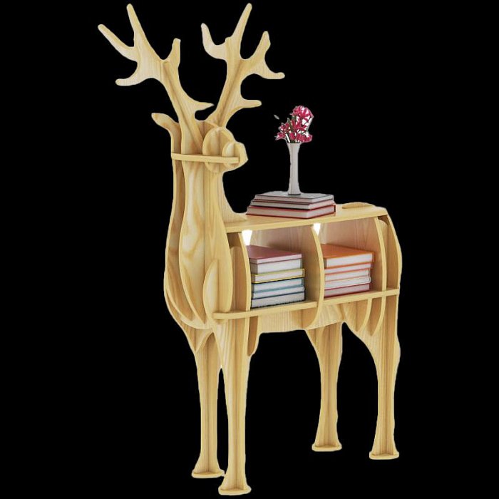5Cgo.【宅神】創意北歐藝術木質麋鹿動物造型置物架簡約客廳兒童房學校幼兒園書架收納櫃擺件t662857391403