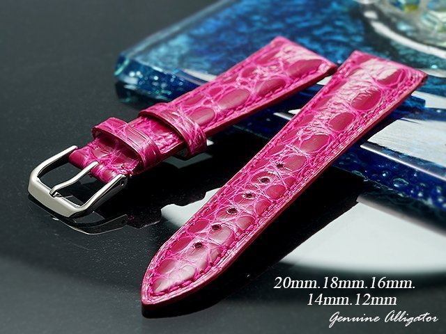 【時間探索】進口純正鱷魚皮高級錶帶短款桃紅色 ( .20mm.18mm.16mm.14mm.12mm)
