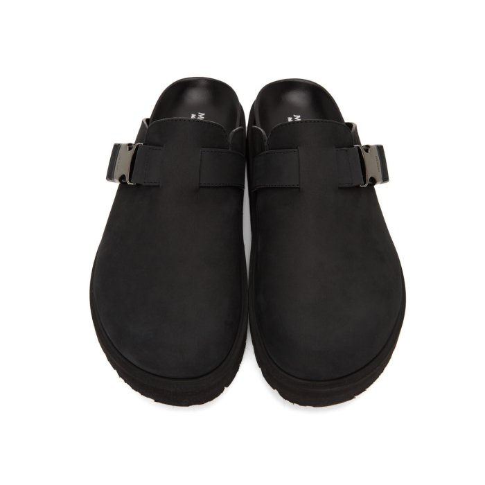 [全新真品代購-S/S22 新品!] MONCLER 黑色皮革 穆勒鞋 / 拖鞋 / 涼鞋