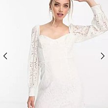 (嫻嫻屋) 英國ASOS-French Connection優雅時尚白色蕾絲甜心領透膚袖洋裝EG23