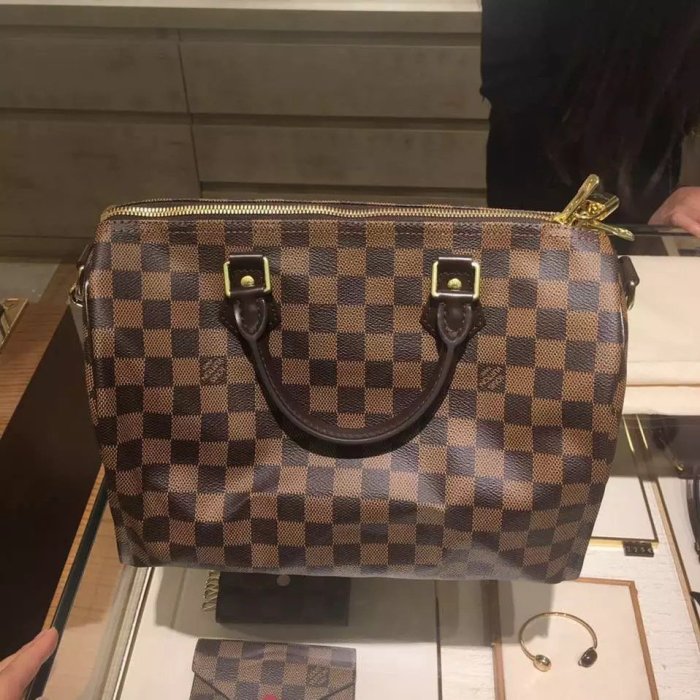 全新正品 LV N41367 Speedy 30 咖啡色棋盤格 LV 30CM 波士頓包 附長背帶