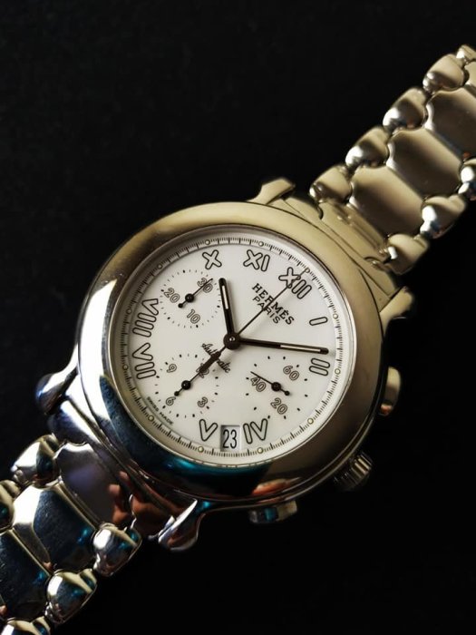 【讀冊人的老傢俬】 HERMES  PARIS 愛馬仕 巴黎 精品 手錶 計時錶 自動機械 古董錶