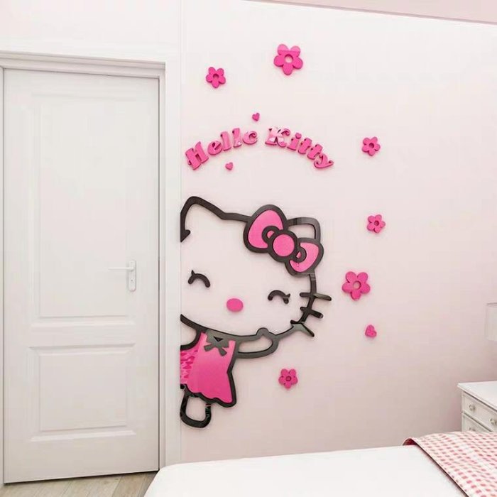 哆啦a夢 Kitty貓 3D立體創意門上裝飾牆 壓克力壁貼 兒童房牆面臥室門衣櫃門邊自黏 卡通壓克力壁貼