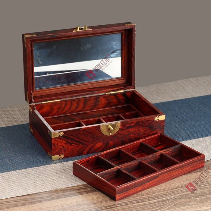 實木質紅木老撾紅酸枝中式珠寶密碼手飾首飾盒化妝箱飾品收納盒