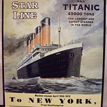 歐洲古物時尚雜貨 老古董 RMS Titanic 鐵達尼號 廣告金屬片 古董收藏