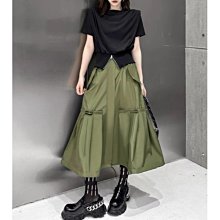 歐美 新款 小眾設計感 舒適休閒 甜酷風個性 女の寬鬆百搭A字半身裙 長裙 2色 (L1431)
