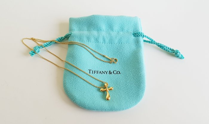 TIFFANY & CO. 蒂芬妮 750，18K黃金 ，經典款 十字架項鍊 ， 保證真品 超級特價便宜賣