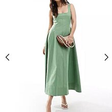 (嫻嫻屋) 英國ASOS-綠色圓領無袖中長裙洋裝AE24