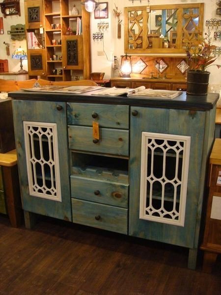 原木工坊~ 實木家具手工製作  美式鄉村風雙色收納櫃