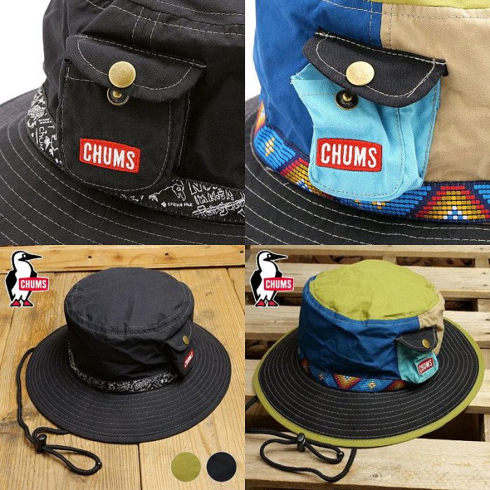 =CodE= CHUMS FES BUCKET HAT 口袋漁夫帽(藍.綠) CH05-1286 休閒 戶外 男女