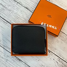 《真愛名牌精品》HERMES SILK'IN 黑色 拉鍊款 老虎絲巾短夾 *全新*代購