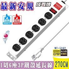 小白的生活工場*成電牌 鐵質外殼電腦延長線1切6座3P延長線MT-5162 SH1115 (4.5M/15呎)