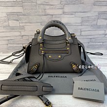 《真愛名牌精品》BALENCIAGA 638524 NEO CLASSIC 灰金扣 Mini City 機車包*全新*代購